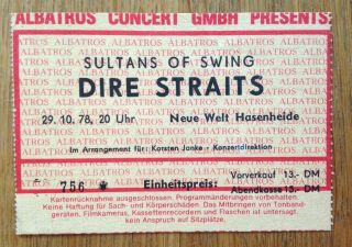 Dire Straits Vintage Ticket Berlin 1978 Led Zeppelin Jimi Hendrix Mark Knopfler