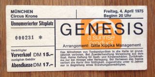Genesis.  Vintage Ticket Munich 1975 Led Zeppelin Jimi Hendrix Phil Collins Rock