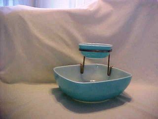 Vintage Pyrex Turquoise Square Chip And Dip Bowl Set 025 & 410 Vgc W/bracket