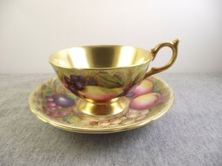 Aynsley Bone China Orchard Gold Cup & Saucer Signed D.  Jones 1