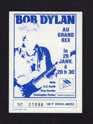 1990 Bob Dylan Concert Ticket Stub Paris Au Grand Rex Never Ending Tour Europe