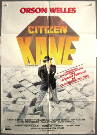 Yn62 Citizen Kane Orson Welles Joseph Cotten Rare 1sh Spanish Poster