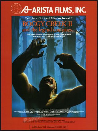 Boggy Creek Ii: And The Legend Continues_original 1988 Trade Ad / Poster_mst3k