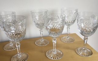 Edinburgh Signed Crystal Argyll Pattern Six Wine Glasses