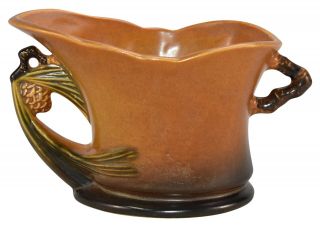Vintage Roseville Pottery Pine Cone Brown Art Deco Ceramic Planter 457 - 7