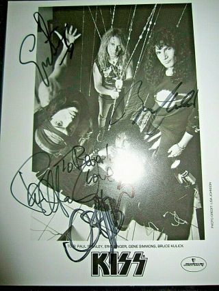 Kiss Signed Photo 8x10 Gene Simmons Paul Stanley Bruce Kulick Eric Singer