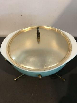 Pyrex Ghetto UFO Turquoise 2 Quart Casserole 024 Wrong Lid And Missing An Arm 2
