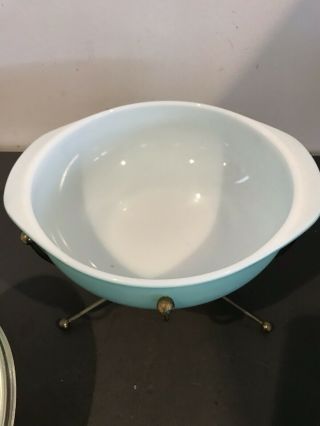 Pyrex Ghetto UFO Turquoise 2 Quart Casserole 024 Wrong Lid And Missing An Arm 3
