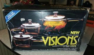 Open Box Amber Visions Corning Glass Cookware Pots Pans 6 Pc Set V - 300 - N