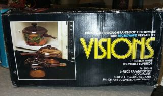 Open Box Amber Visions Corning Glass Cookware Pots Pans 6 Pc Set V - 300 - N 4