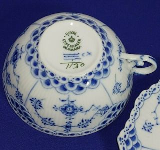 Royal Copenhagen Blue Fluted Full Lace Flat Cup with Saucer 1130 Denmark 2
