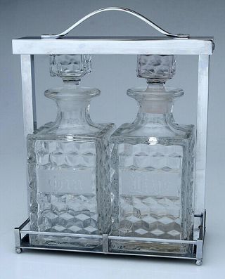 Fostoria American Gin/rye Decanters With Chrome Holder