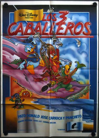 3vy28 The Three Caballeros Walt Disney Rare 1sh Spanish Poster