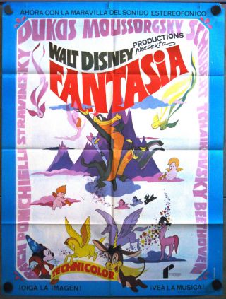 Vy29 Fantasia Mickey Mouse Stokowski Walt Disney Rare 1sh Spanish Poster