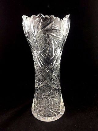 Antique Pitkin & Brooks Abp American Brilliant Cut Glass Venice 12 " Corset Vase