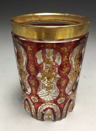 Antique Bohemian Ruby Cut To Clear Glass Pickle Castor Jar C.  1850