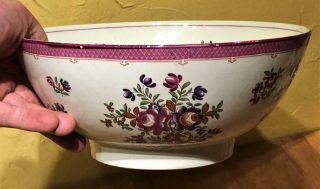 Antique Hand Painted Creamware Large Serving Bowl,  C.  1825