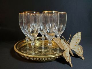 Vintage Lenox Monroe Crystal Swirl Stem Gold Rim Water / Wine Glasses (set Of 7)