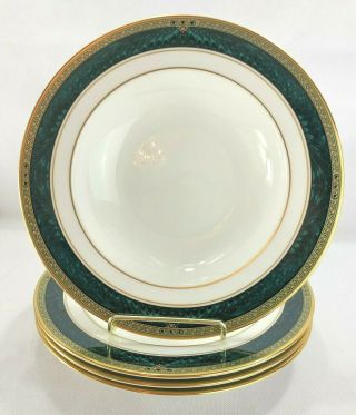 Lenox Classic Edition Rimmed Soup Bowls 8 " Gold Green Marble (set Of 4)