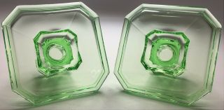 Vintage 1926 Tiffin Glass Reflex Green Uranium Glass Candle Holders Candlesticks 5