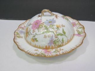 Rare M.  Redon Limoges Porcelain France Hand Painted Coverd Cheese Keeper Dish