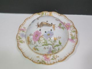 Rare M.  Redon Limoges Porcelain France Hand Painted Coverd Cheese Keeper Dish 3