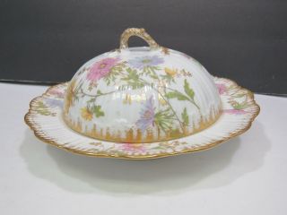 Rare M.  Redon Limoges Porcelain France Hand Painted Coverd Cheese Keeper Dish 4