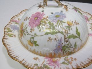 Rare M.  Redon Limoges Porcelain France Hand Painted Coverd Cheese Keeper Dish 5