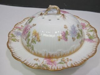 Rare M.  Redon Limoges Porcelain France Hand Painted Coverd Cheese Keeper Dish 7