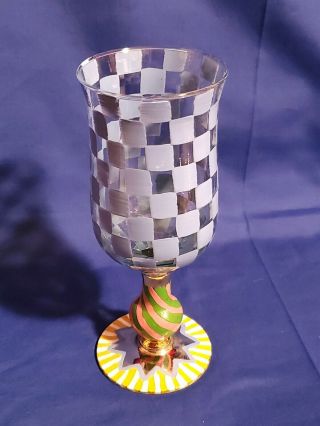 Retired Mackenzie - Childs Blue “circus” Check Water Goblet