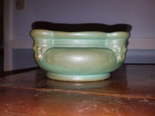 Roseville Pottery Matte Green Bowl With Cherubs Great Color Exc