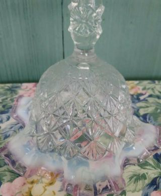 Fenton Compote Vase Diamond Cut Accented Pink Chiffon Ruffled Edged 9120 YW 6