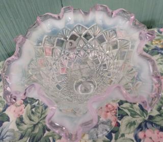 Fenton Compote Vase Diamond Cut Accented Pink Chiffon Ruffled Edged 9120 YW 8