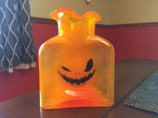 Blenko Water Bottle Pumpkin Jacko - Lantern Face Papaw Color Halloween