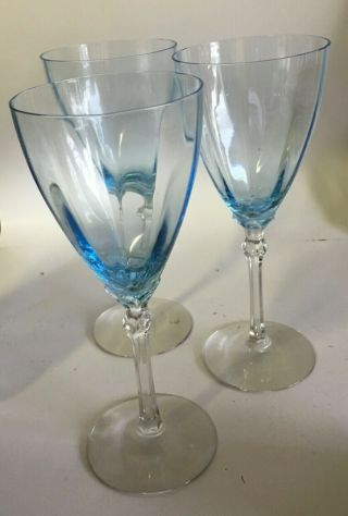 Fostoria 5098 - 5298 Azure Blue Water Wine Goblet 8 1/4 " Tall Glass Set Of 3