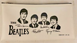 Vintage The Beatles Nems 1964 Pencil Zipper Case White Bag