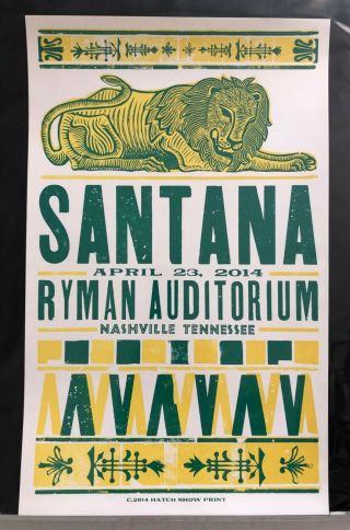 Carlos Santana Hatch Show Print Concert Poster @ The Ryman Nashville,  Tn 2014
