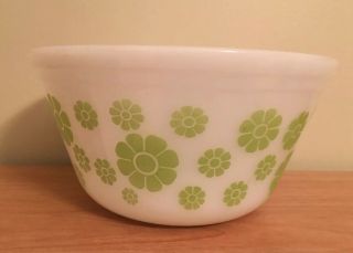 Federal Glass Milk Glass Bowl Green Multi Daisy Pattern 8” Vintage