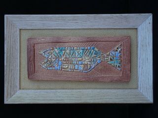 Sascha Brastoff Mid Century Modern Pottery Framed Mosaic Fish Tile Rare