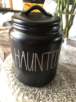 2019 Rae Dunn Ll Halloween " Haunted” Black Glossy Canister/cookie Jar