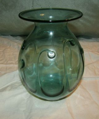 Signed Bruce Cobb Hand Blown Blue/green Glass Lily Pad Flower Vase - 8 "