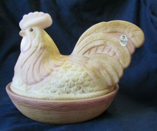 Fenton Art Glass Hand Painted Rooster On Nest Made In Usa Signed D Wright,  Mwt