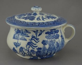 Antique Earthenware Blue Willow Chamber Pot With Lid By Ridgways
