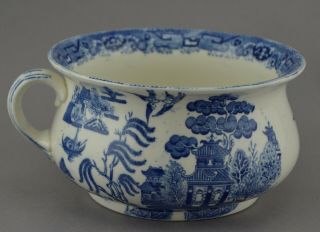 Antique Earthenware Blue Willow Chamber Pot with Lid By Ridgways 5