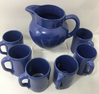 Vintage Bybee Kentucky Clay Pottery Coffee Cup Mug Pitcher Set 7 Pc Blue Usa