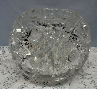 Antique Early American Brilliant Deep Cut Glass Starburst Clear Glass Rose Bowl