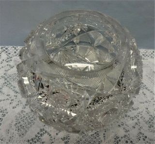 Antique Early American Brilliant Deep Cut Glass Starburst Clear Glass Rose Bowl 2