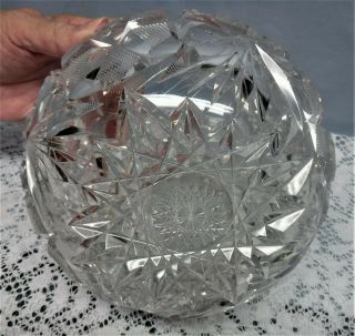 Antique Early American Brilliant Deep Cut Glass Starburst Clear Glass Rose Bowl 3