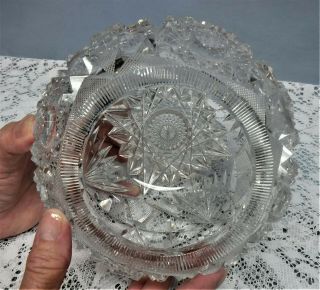 Antique Early American Brilliant Deep Cut Glass Starburst Clear Glass Rose Bowl 4