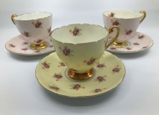 Shelley Dainty Rosebud Teacups & Saucers Rare Vintage